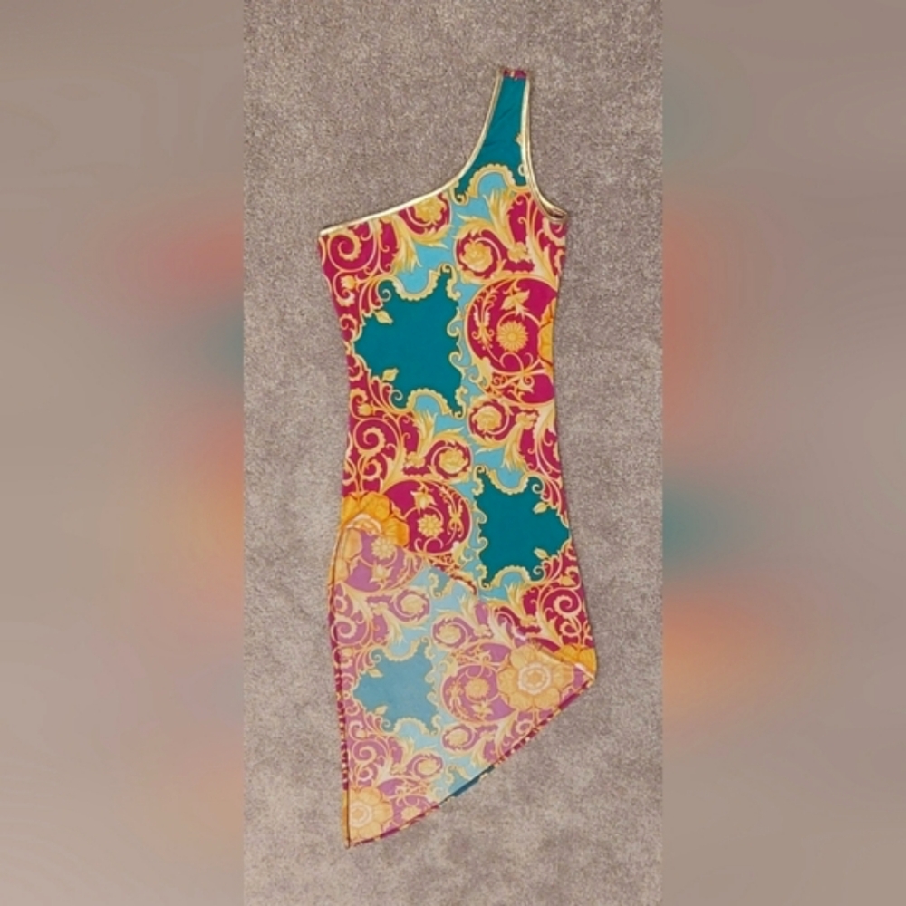 SYMPHONY Vibrant Patterned One Shoulder Bodycon Dress NWOT - Picture 1 of 12